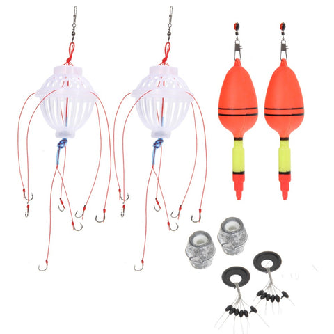2Pcs Silver Carp Fishing Float Bobber Sea Monster with Carbon Steel Six Strong Explosion Hooks Fishing Tackle Set