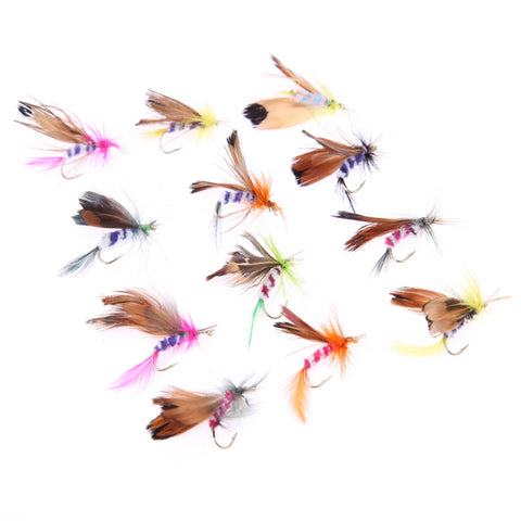 12pcs/lot Fly fishing feather hooks lures