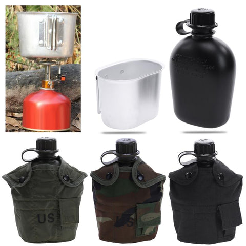 Outdoor Military Hiking Camping Kettle Camouflage Water Bottle with Lunch Box